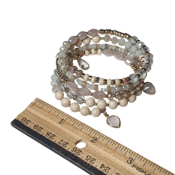 Elegant Multi-LayerBeaded Stretch Bracelet With Teardrop Charms 7" Circumference - Picture 2 of 4